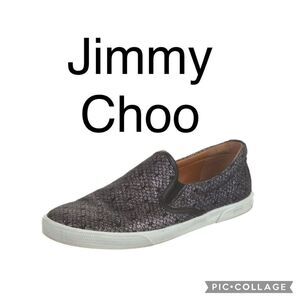 Jimmy Choo • Semi lurex‎ skate shoe with polka dots, metallic, silver, size 8